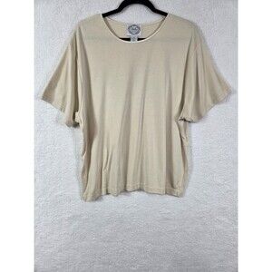 Stitches In Time Top Plus 2X Beige Stretch SS Casual Minimalist Cotton Blend